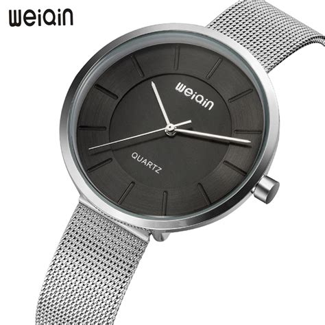 Weiqin Fashion Ultra Thin Women Stainless Steel Mesh Watches Silver