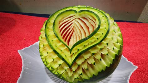 Watermelon Carving Flower Fruit Art Cutting Design Garnish Youtube