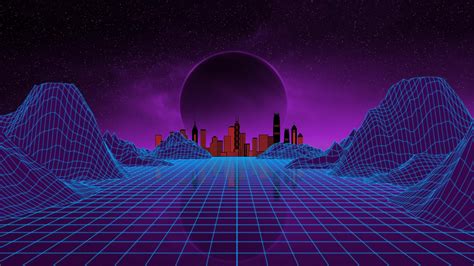 Wallpaper Purple Vaporwave 1980s Night Virtual Reality Space