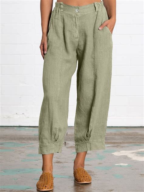 Zolucky Plus Size Linen Women Loose Capri Pants With Pockets Bottoms