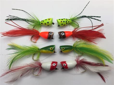 Poppers Season Selection Boxed Set Of 8 Fishing Bass Pike Flies Size 6