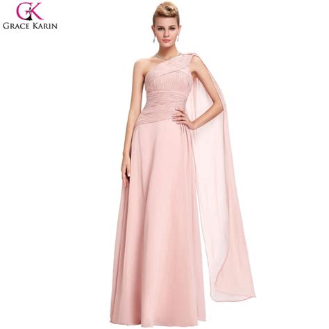 Blush Pink Bridesmaid Dresses Grace Karin One Shoulder Chiffon Dress