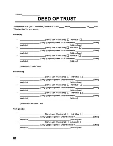 Deed Of Trust Template Free Template Download Customi
