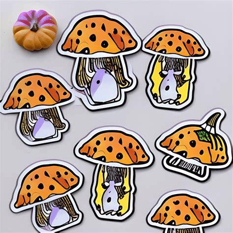 Adorable Halloween Colored Kawaii Mushroom Sticker · Creative Fabrica