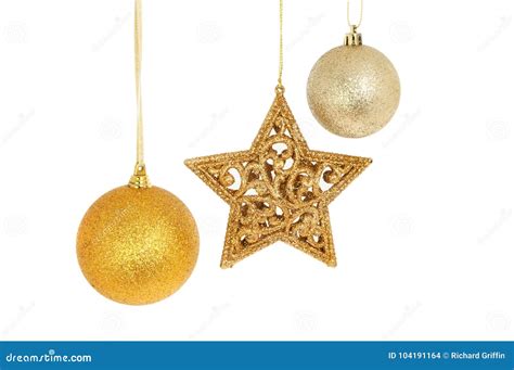 Gold Baubles And Star Stock Photo Image Of White Star 104191164