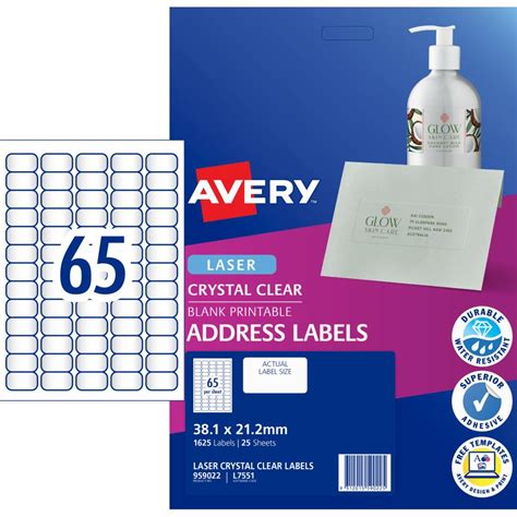 Avery Crystal Clear Address Labels For Laser Printers 381 X 212mm