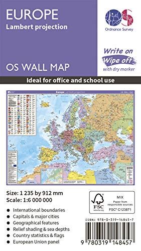 Europe Wall Map Laminated Wall Map Ordnance Survey Os Wall Map