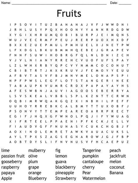 Fruits Word Search WordMint