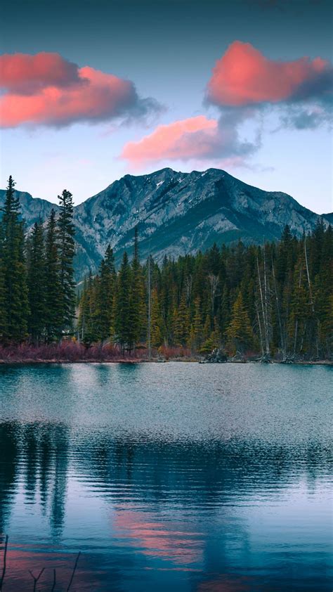 Download 1080x1920 Wallpaper Mount Lorette Pond Mountains Sunset