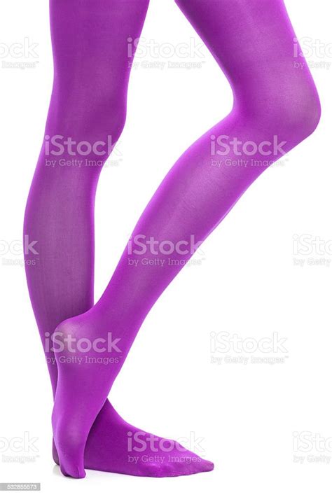 Woman Slim Legs And Violet Stockings Isolated Stock Photo Download