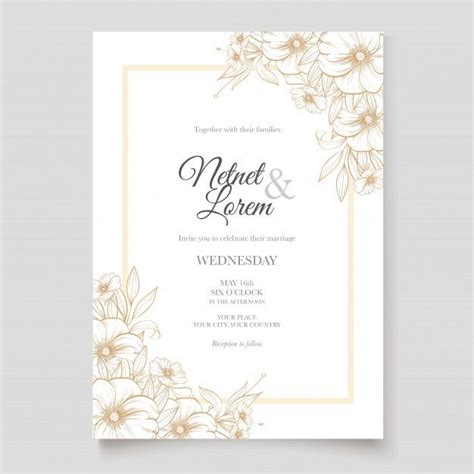 Premium Vector Elegant Line Art Wedding Card With Beautiful Floral