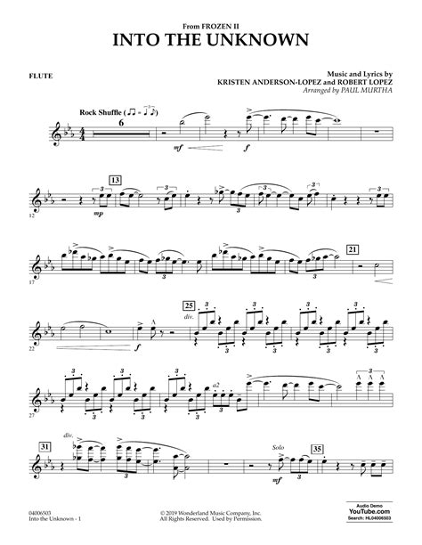 Into The Unknown From Disneys Frozen 2 Arr Paul Murtha Flute