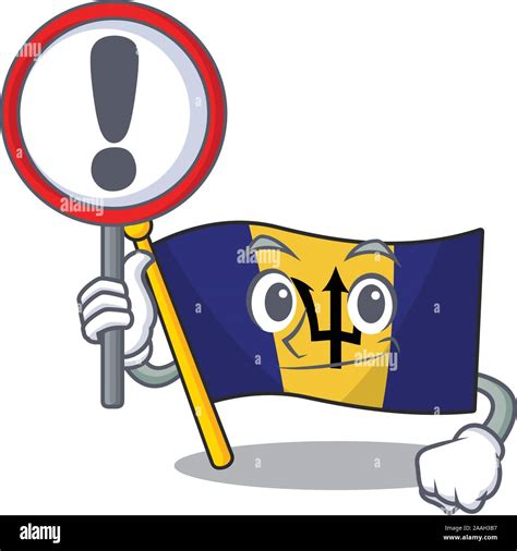 Estilo De Dibujos Animados De La Bandera Con El Signo De Barbados En Su Mano Imagen Vector De