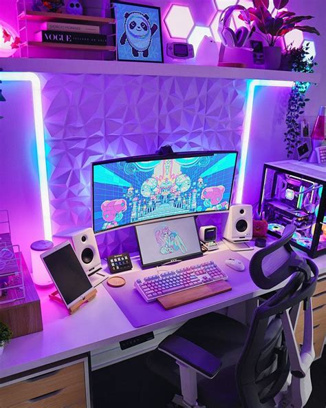 pastel pink and purple dream gamer girl setup for inspiration game room design purple room