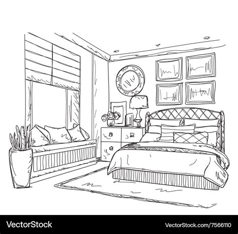 Bedroom Modern Interior Drawing Royalty Free Vector Image