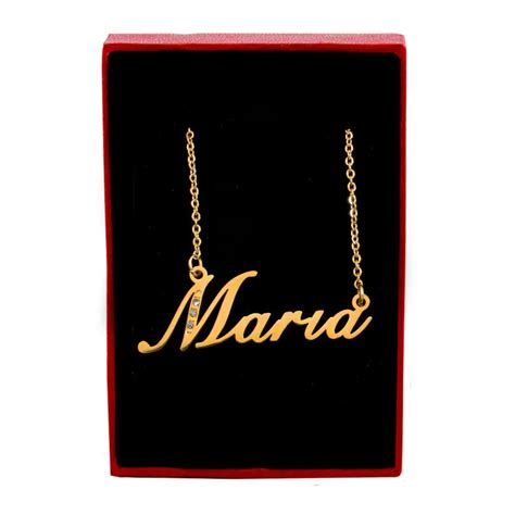 Maria Name Necklace Personalized With Crystals Gold Tone Etsy