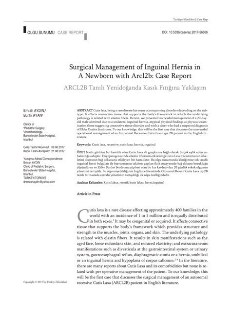 Pdf Surgical Management Of Inguinal Hernia In A Newborn With Arcl2b