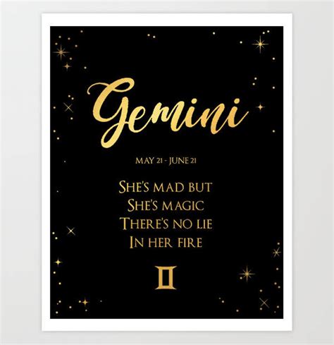 Gemini Star Sign Gemini Art Print Real Gold Foil Print Etsy