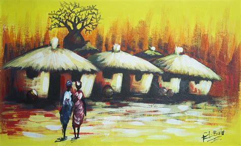 Village Scene Original Acrylic On Canvas Painting Colorful Village