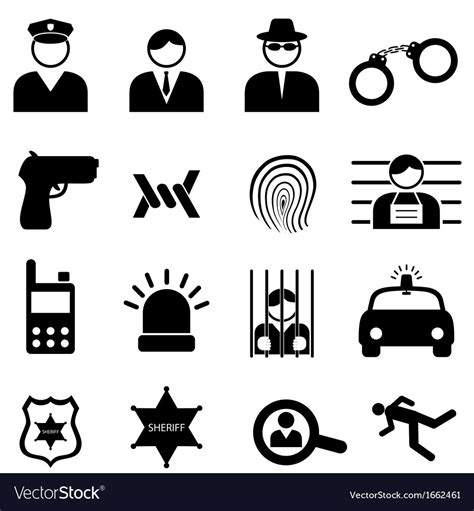 Police Icons Set Royalty Free Vector Image Vectorstock