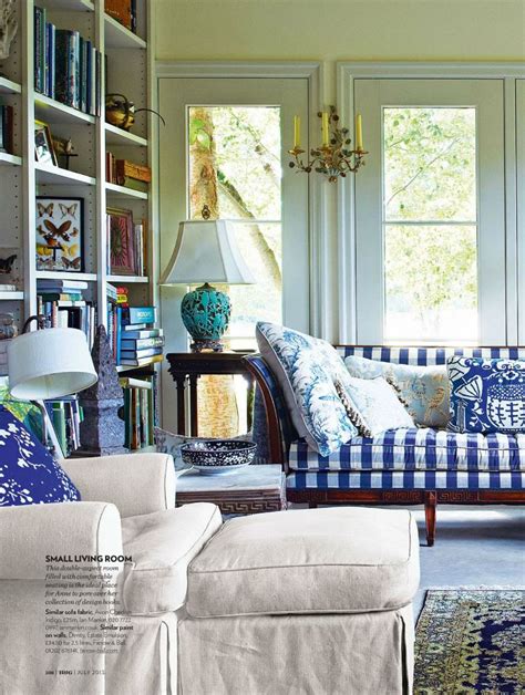 Traditional Living Room With A Country Checked Fabric In Indigo Blue