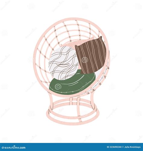 Clip Art Of Cozy Wicker Chair With Pillow In Scandinavian Style Vector