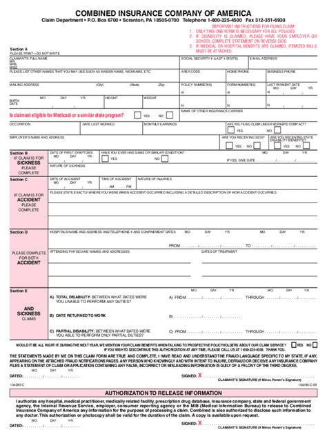 Combined Insurance Claim Form Fill Out Sign Online DocHub