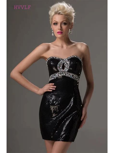 Buy Black 2019 Cocktail Dresses Elegant Sheath Sweetheart Short Mini Sequins