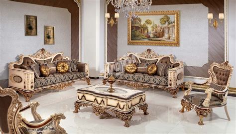 Ehrazat Lake Carved Classic Sofa Set Evgor Furniture