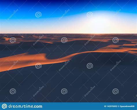 Dramatic Sunset At Desert 3d Rendering Design Element Background Stock