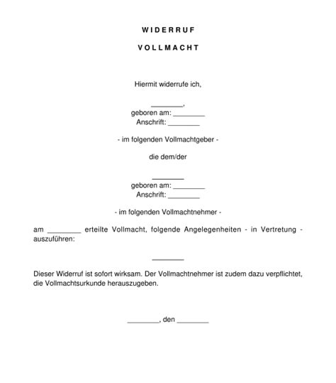 Widerruf Einer Vollmacht Muster Vorlage Word Und PDF