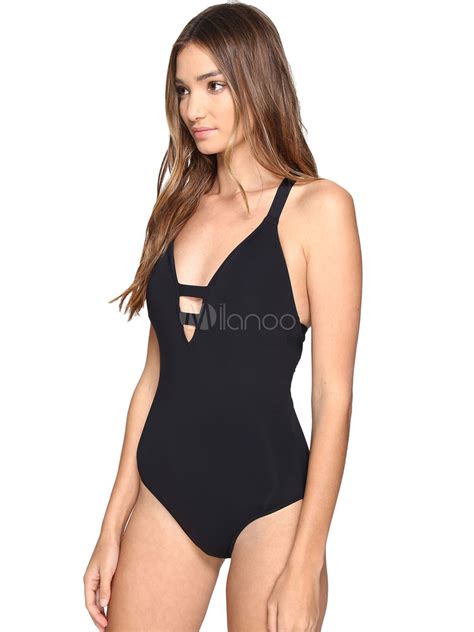 Maillot de bain fascinant 1 piece mode en fibres de coton noir croisé