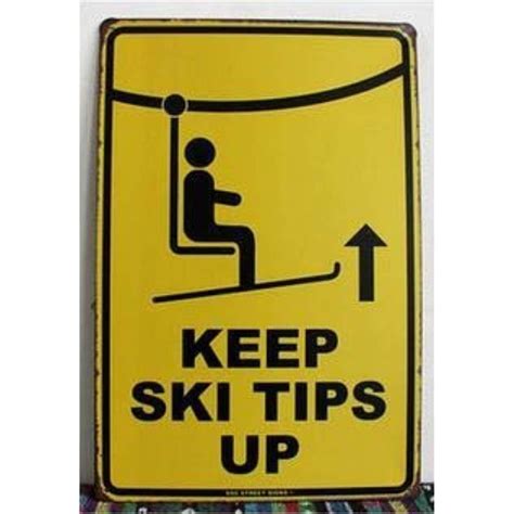 Uoopai Tin Sign Keep Ski Tips Up Warning Metal Decor Wall Art Vintage