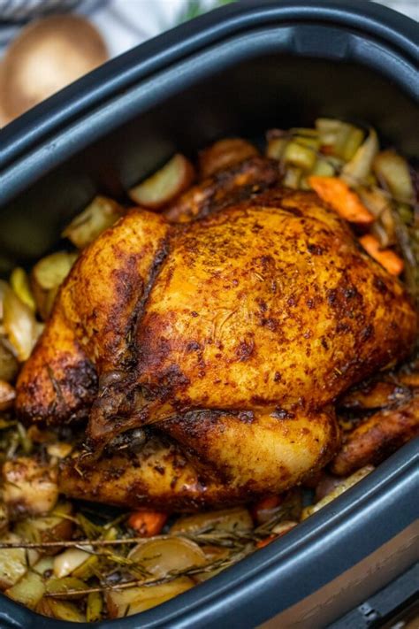 Place your frozen chicken and vegetables into your crockpot, and top with the italian dressing. Juicy Crockpot Whole Chicken Video - Sweet and Savory Meals