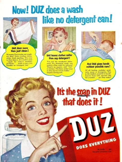 1953 Duz Vintage Laundry Detergent Soap Ad Housewife Wringer Washing