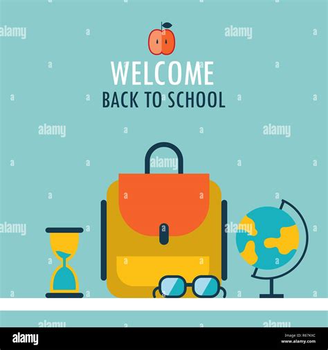 Welcome Back To School Background Backpack Globe Glasses And Hourglass