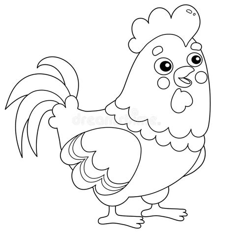 Coloring Page Outline Of Cartoon Rooster Farm Animals Stock Vector