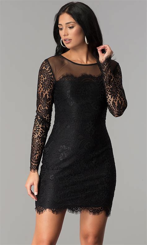 Short Lace Cocktail Party Dress With Long Sleeves