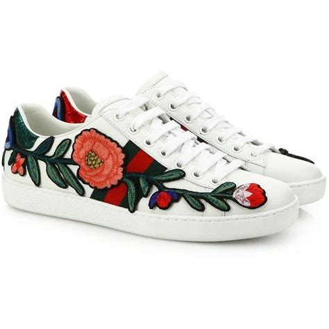 Gucci New Ace Floral Embroidered Leather Low Top Sneakers Floral