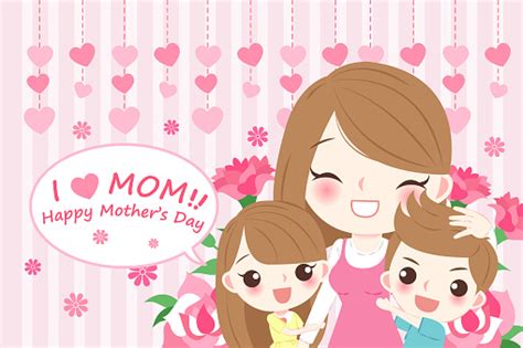 Dibujos del día de la madre a color. Ilustración de Día De Madre Feliz De Dibujos Animados y ...