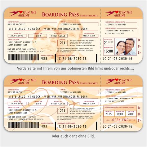 Je nach design stehen ihnen auch silberfolie oder roségoldfolie zur verfügung. Einladungskarten Boarding Pass Flugticket Hochzeit + Ihr ...