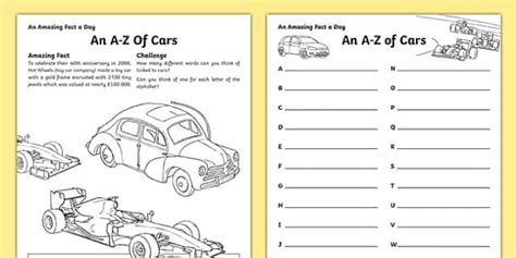An A Z Of Cars Worksheet Worksheet Worksheet Twinkl