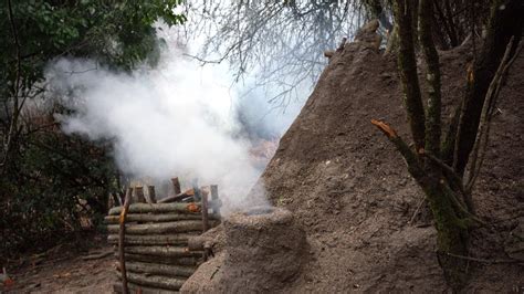 2 Days Solo Bushcraft Survivor Shelter Building With Fireplace Inside