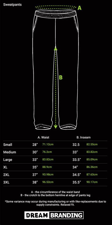 Sweatpants Size Chart Dream