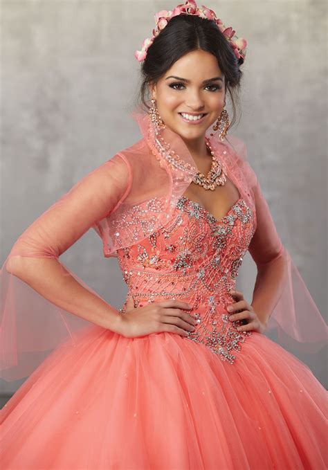 Rhinestone And Crystal Beading With Embroidery On A Tulle Ball Gown