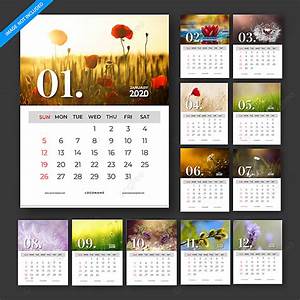 Calendar 2020 Vector Template Design Set Of 12 Months Template For Free