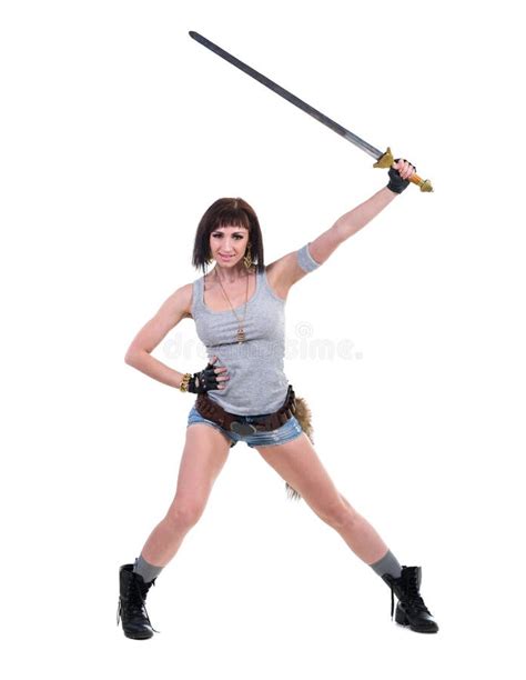 Young Warrior Woman Holding Sword Stock Image Image Of Combat