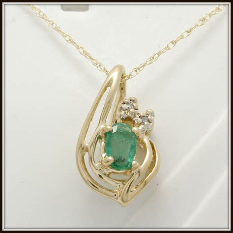 Solid 10k Yellow Gold 051ctw Genuine Diamonds And Emerald Necklace