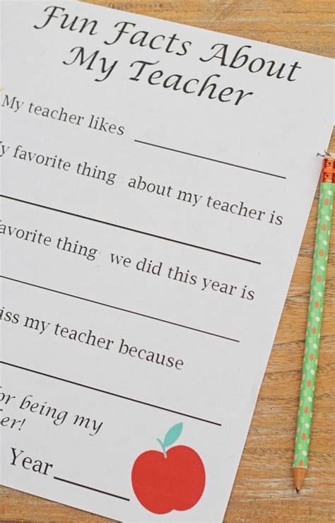 Fun Facts About My Teacher Free Printable For Teacher Appreciation