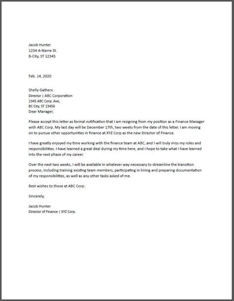 Resignation Letter Examples